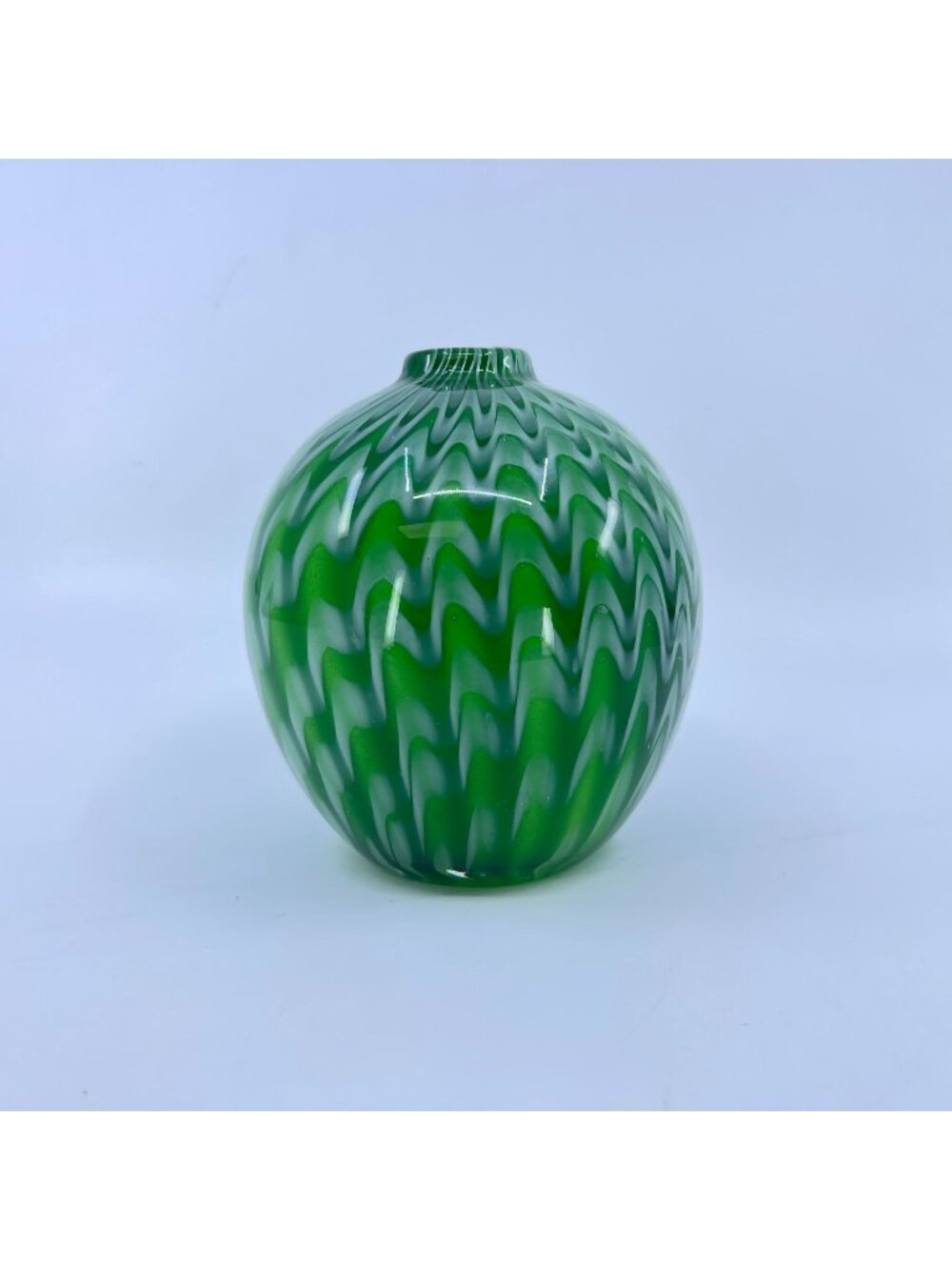 vintage green zigzag art glass vase handblown decorative piece swirling pattern
